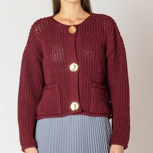 Zara viral chunky knit maroon burgundy cardigan sweater size medium